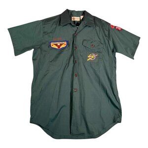 Vintage Boy Scouts of America Explorer Uniform Shirt Mens Medium Green Patches